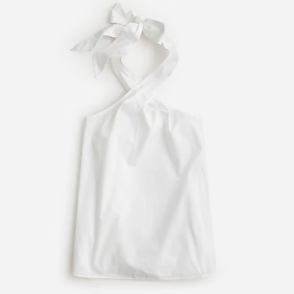 J.Crew White Organic Cotton Poplin Halter Top Bow Tie Item BL707 Size L NWT